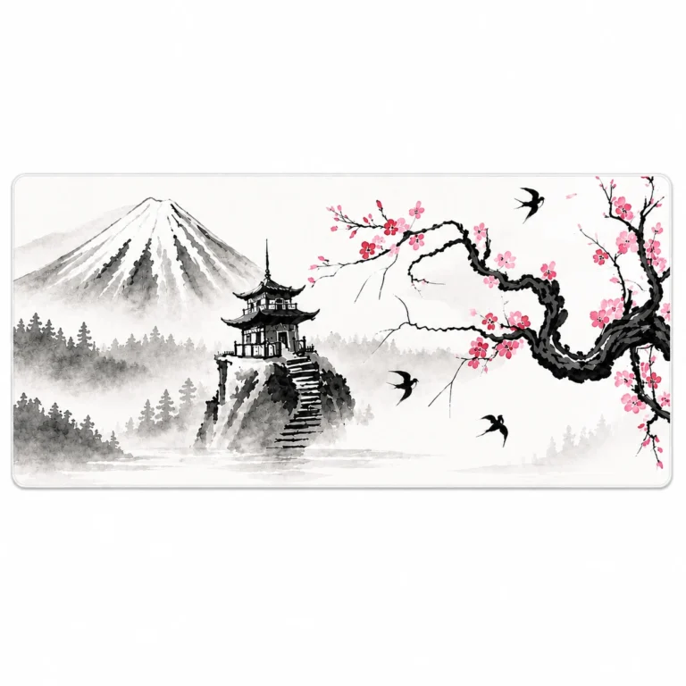 Japanese Cherry Blossom Mountain Art Extended Gaming Mouse Pad 900×400mm