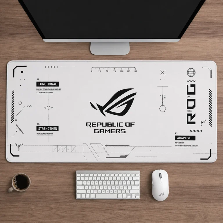 Republic of Gamers (ROG) Inspired White Extended Gaming Mouse Pad 900×400mm | Smooth Surface, Waterproof & Anti-Slip