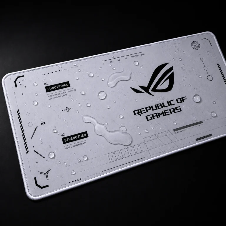 Republic of Gamers (ROG) Inspired White Extended Gaming Mouse Pad 900×400mm | Smooth Surface, Waterproof & Anti-Slip