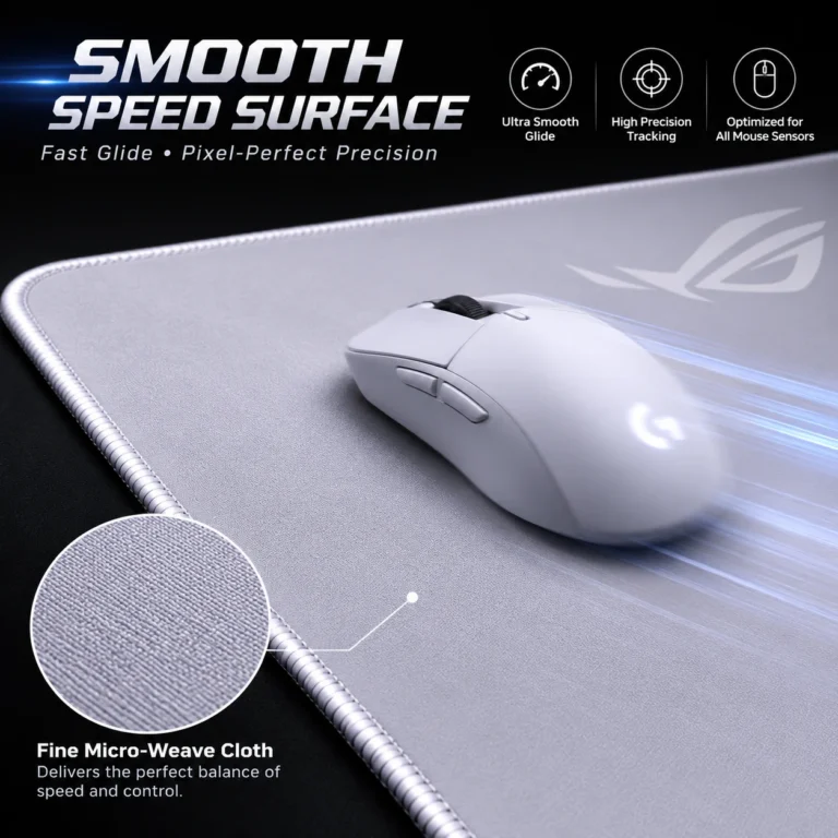 Republic of Gamers (ROG) Inspired White Extended Gaming Mouse Pad 900×400mm | Smooth Surface, Waterproof & Anti-Slip