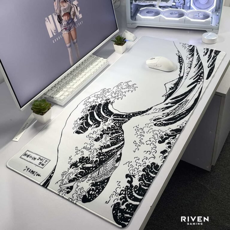 Japanese Great Wave White Extended Gaming Mouse Pad 900×400mm