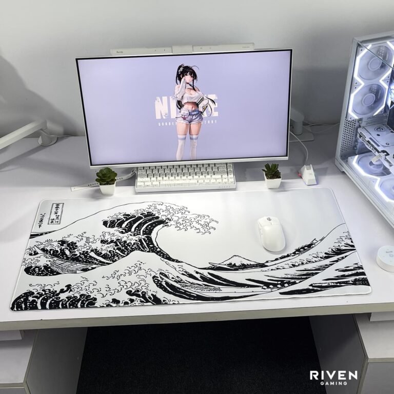 Japanese Great Wave White Extended Gaming Mouse Pad 900×400mm