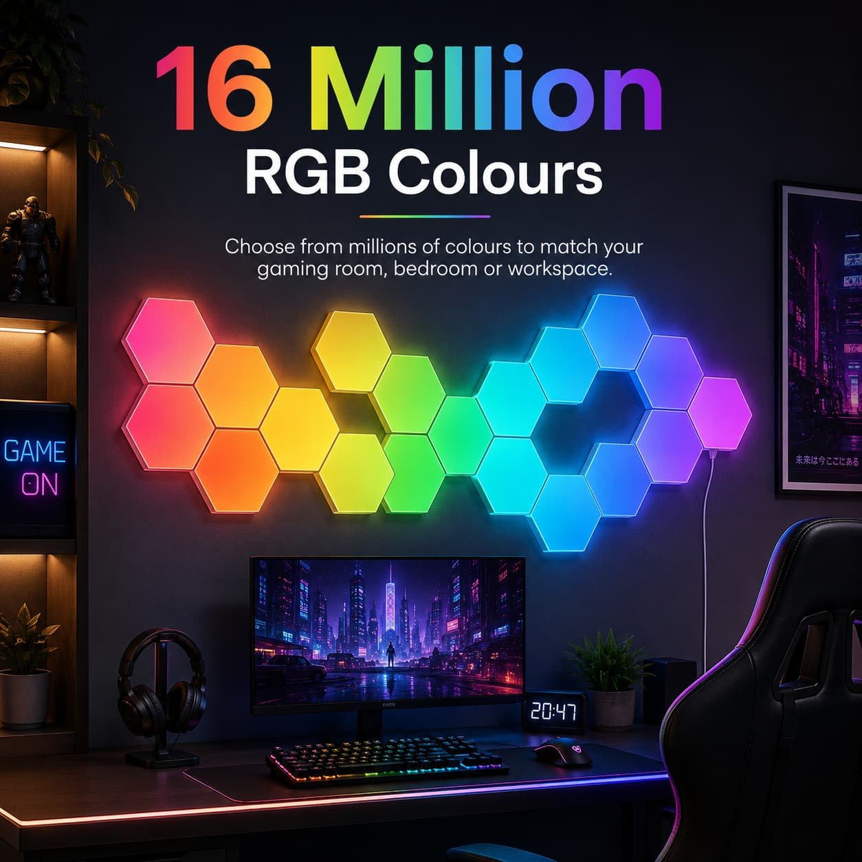 Smart Hexagon RGB LED Wall Light Panels with App & Remote Control