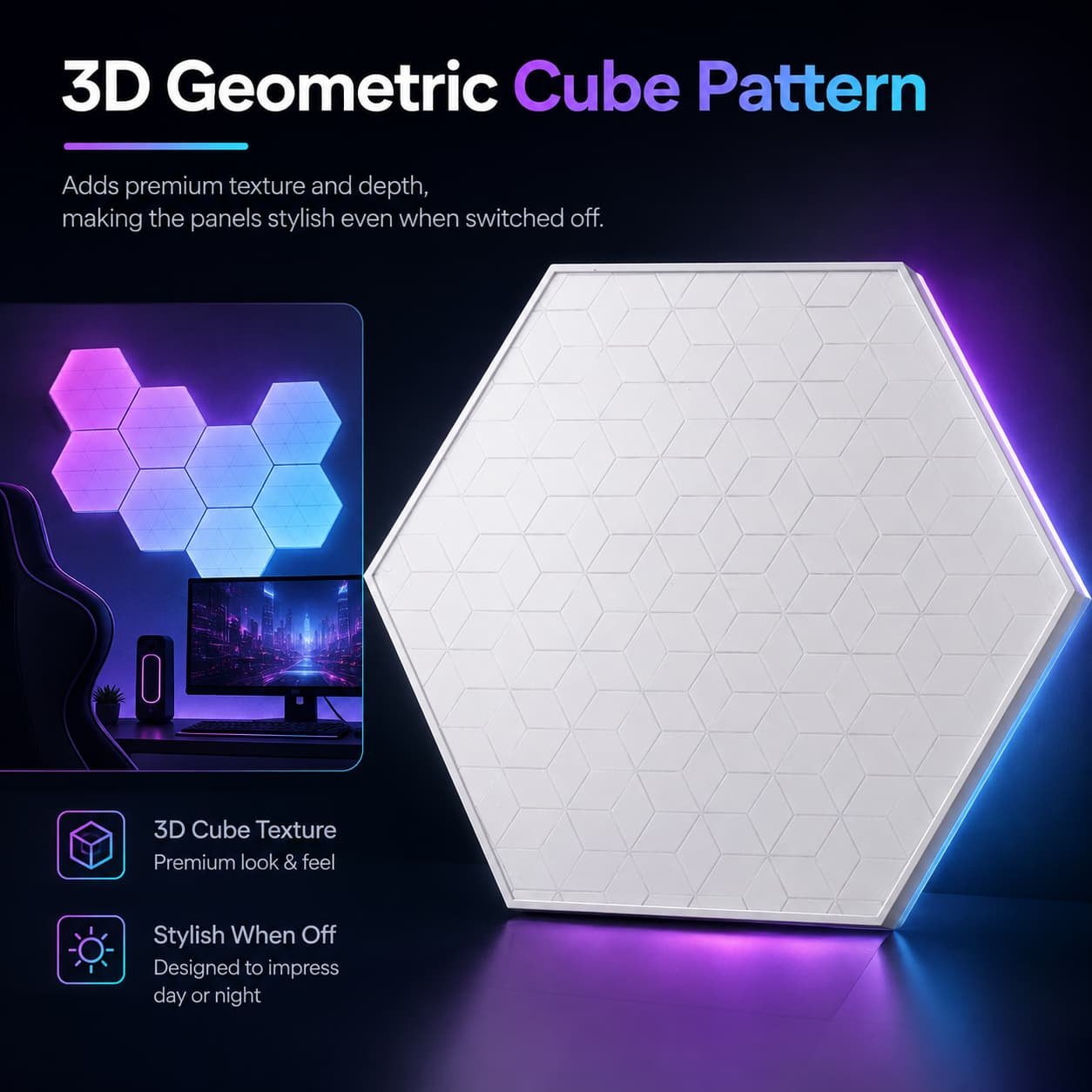 Smart Hexagon RGB LED Wall Light Panels with App & Remote Control