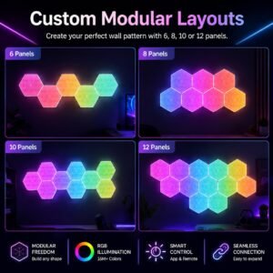 Smart Hexagon RGB LED Wall Light Panels with App & Remote Control