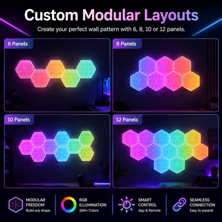 Smart Hexagon RGB LED Wall Light Panels with App & Remote Control
